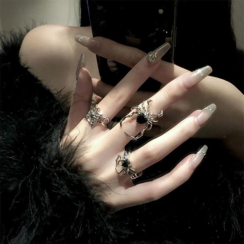 Dark retro black versatile spider nail ring niche design sense cold wind opening personality ring spider