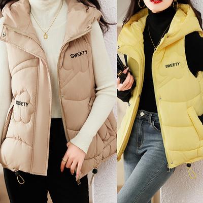 New Women's Vest Puffer Jacket Hooded Short Loose-fit Warm Parkas Female Waistcoat Down Cotton-padded Jacket Outwear