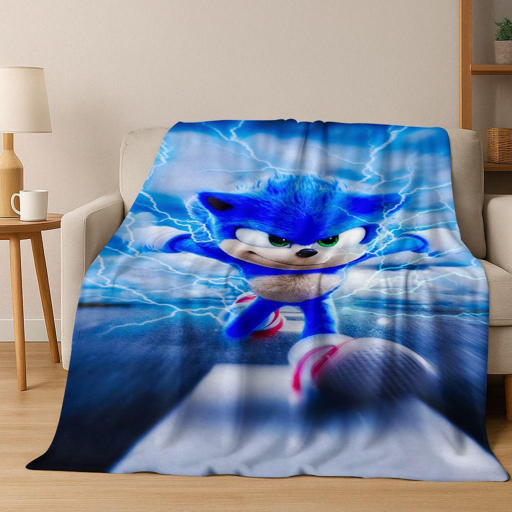 

Classic S-Sonic Game Cartoon Hedgehog Flannel Blanket Soft Warm Throw Blanket for Bed Bedroom Room Living Room Travel Picnic Kid 75x90cm
