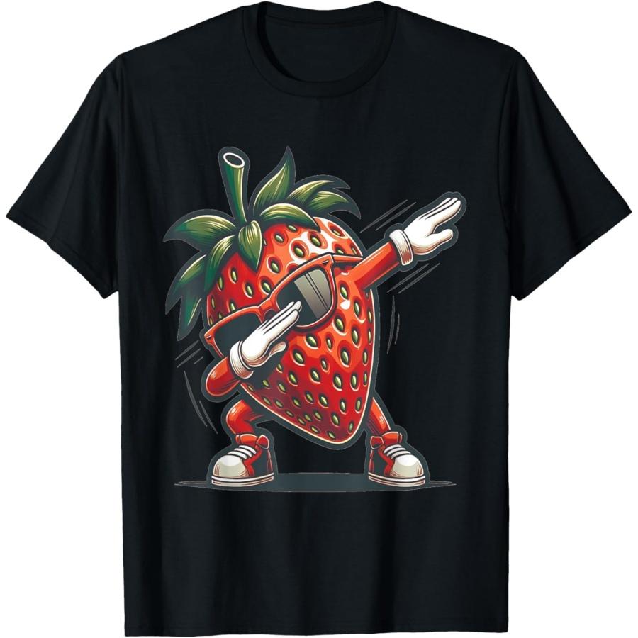 Футболка с принтом  Dab Strawberry Dancing Dabbing Strawberry Fruit  S