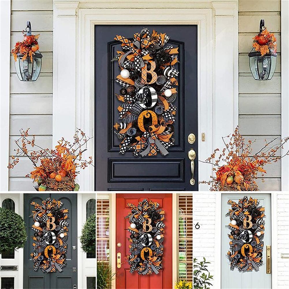 Halloween Wreath Fall Wreath Spooky Boo Halloween Wreath Door Hanging Ornaments Halloween Decoration for Front Door Home Window
