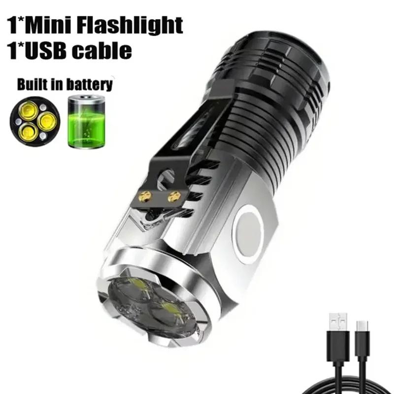 Powerful 3 Led Flashlight Mini Torch with Pocket Clip USB Rechargeable 5 Modes Flashlight Tail Magnet for Outdoor Camping Hiking