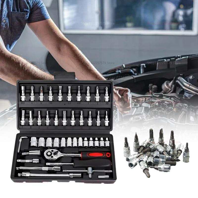 46 Piece Car Repair Tool Set Professional Motorcycle Toolbox Ratchet Wrench Socket Combination Sleeve Auto Maintenance Kit