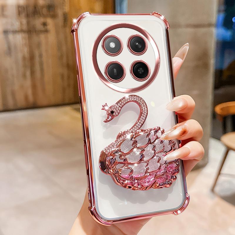KEYSION Shockproof Plating Phone Case for HONOR X9c 5G Clear TPU Glitter Jewelled Swan kickstand Cover for Huawei Magic7 Lite 5G