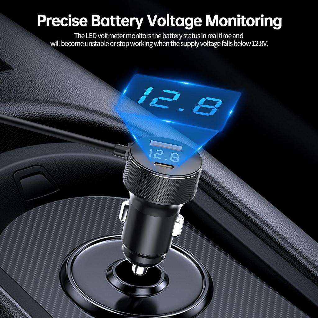 Starlink Mini Car Adapter 12V-24V with PD 45W+USB 18W, 10FT Cable | Starlink Mini Car Charger Cigarette Lighter Adapter with Digital Display, Durable
