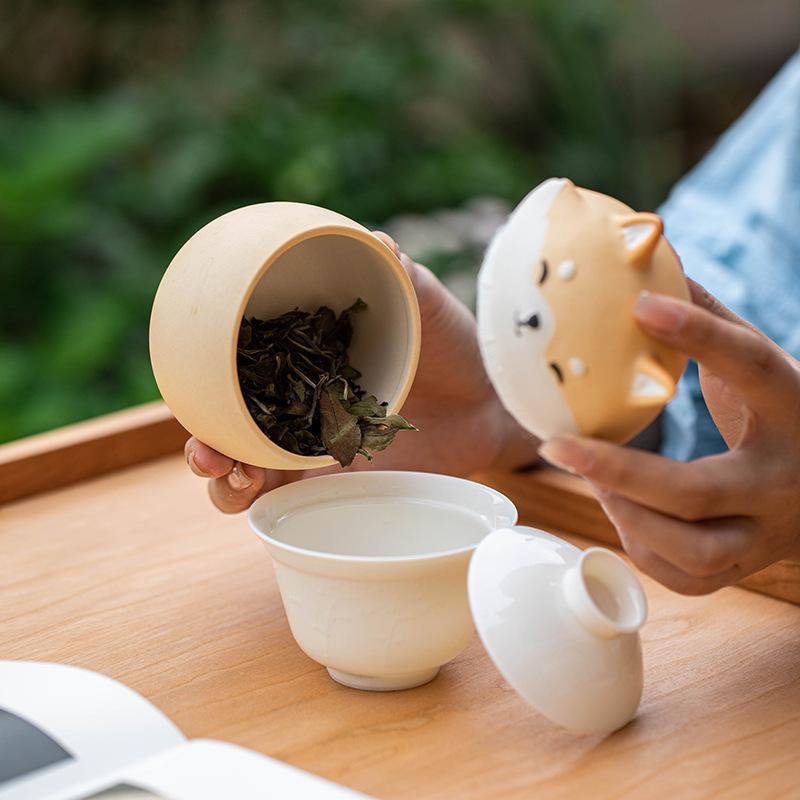 Creative Cute Shiba Inu Tea Canister Moisture-proof Ceramic Sealed Storage Canister Mini Portable Travel Tea Canisters