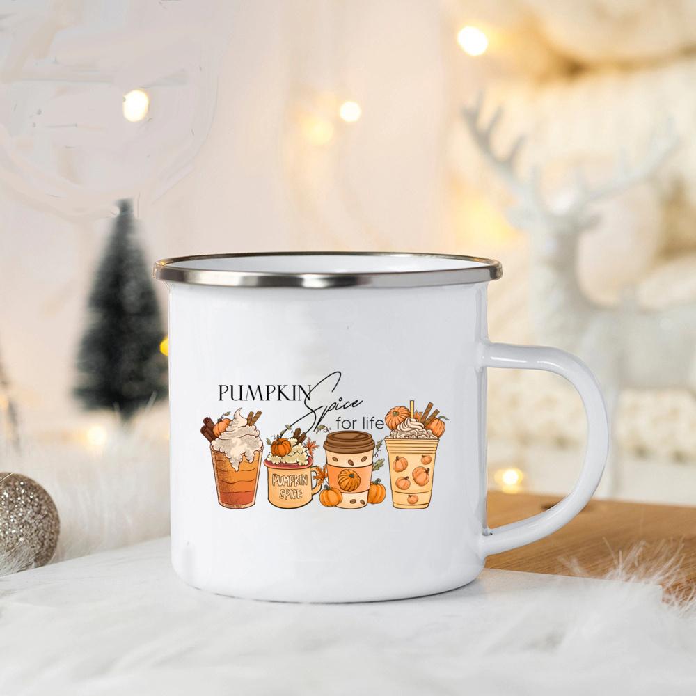 Tis The Season Enamel Mug Pumpkin Spice Fall Coffee Mug Cute Autumn Coffee Latte Cup Campers Gifts Ideas Cup Autumn Drinks