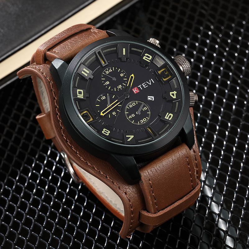 Stylish European and American Men's Large Dial Watch with Calendar - Trendy Korean Vibe for Students and Special Forces
