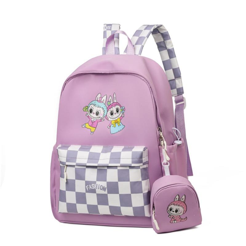 Labubu School Bag Plaid Backpack Student Bag Backpack Cute Primary School Students Large Capacity
