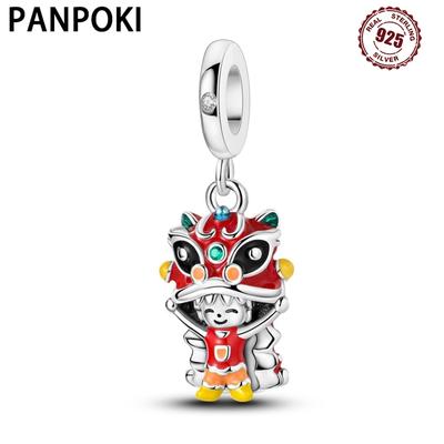 PANPOKI Copper Metal Lion Dance Traditional Culture Authentic Original Pendant Bead Components Bracelet High Quality Fine Jewelry Charm Bead