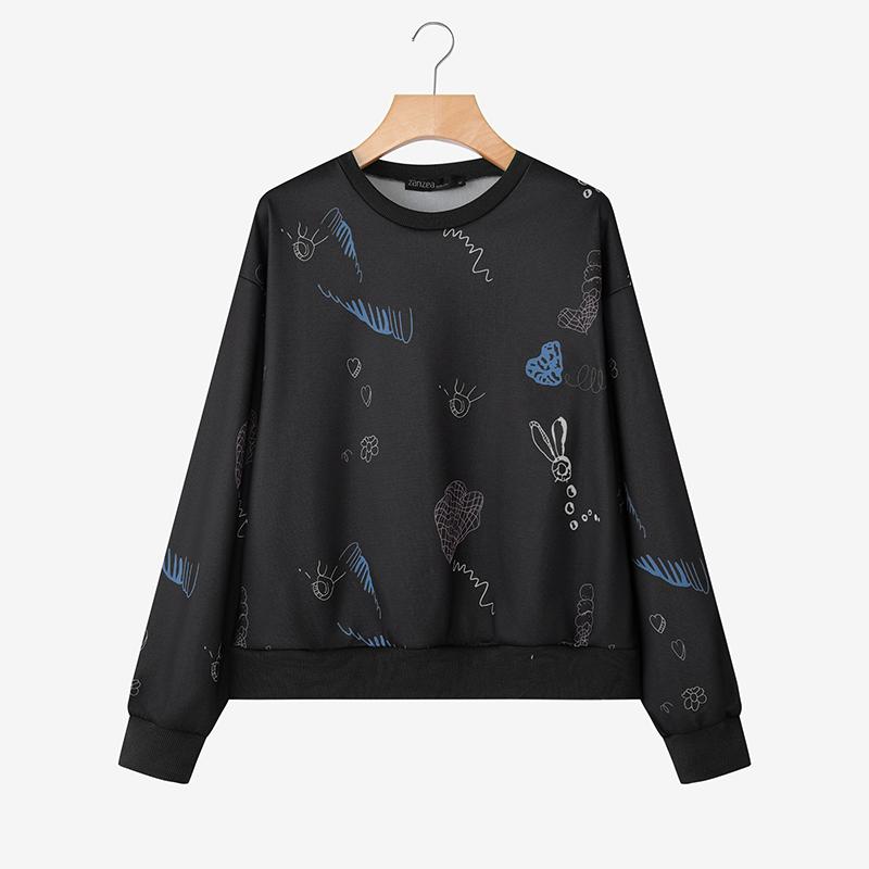 ZANZEA Women Casual Round Neck Long Sleeve Print Pullover Tops