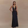 Autumn New Deep V Sexy Long Dress European and American Temperament Neck High Waist Halter Dress