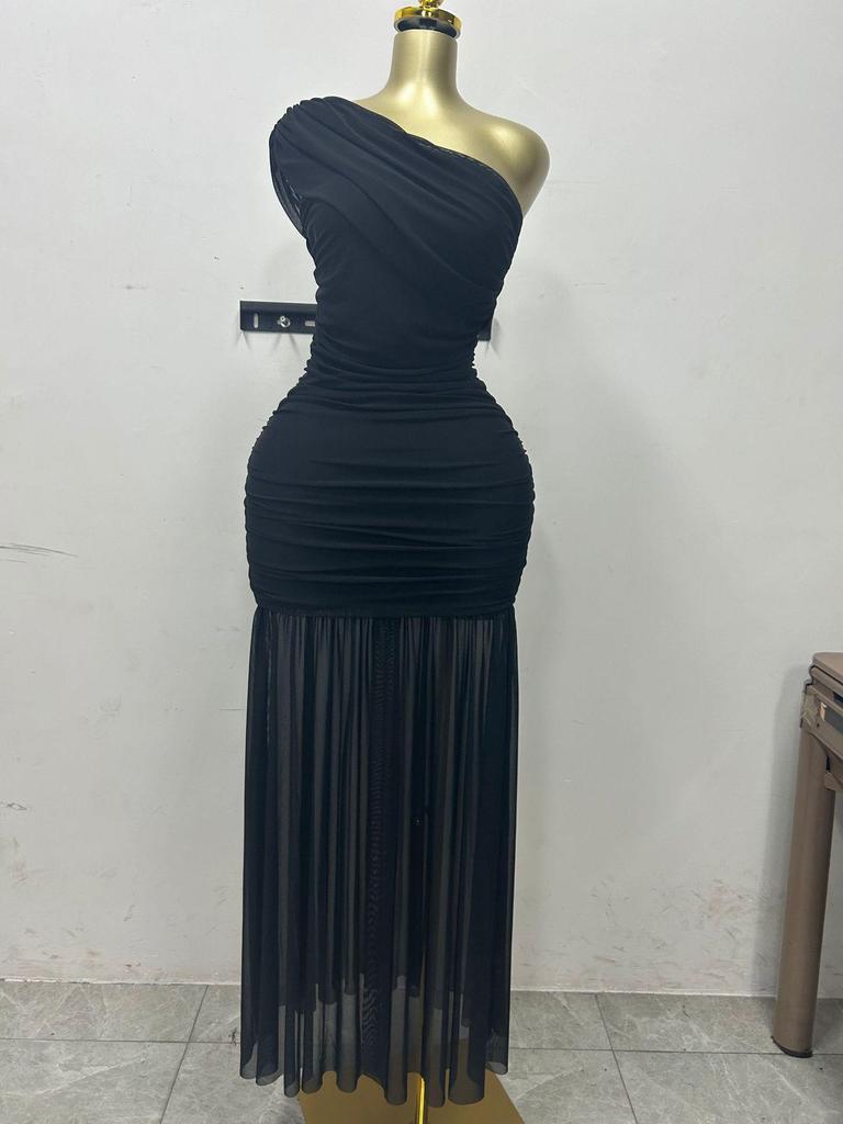 2025 Frühling Damen Einfarbig Ärmellos Asymmetrisch Gereiht Langes Kleid