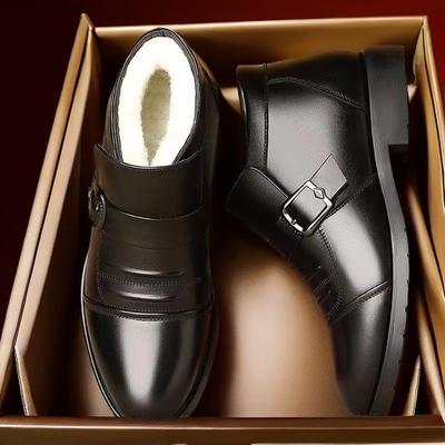 Warme, verdickte Baumwollschuhe aus Samt, formelle Herrenstiefel für Herren, vielseitige Arbeitsschuhe für Väter und ältere Menschen, Lederschuhe