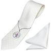 MICHIKO LONDON Formal Tie and Pocket Square Made In White Silk Tie with a Block Check and Dot Perfect for Set, Japan, Pattern, Weddings.