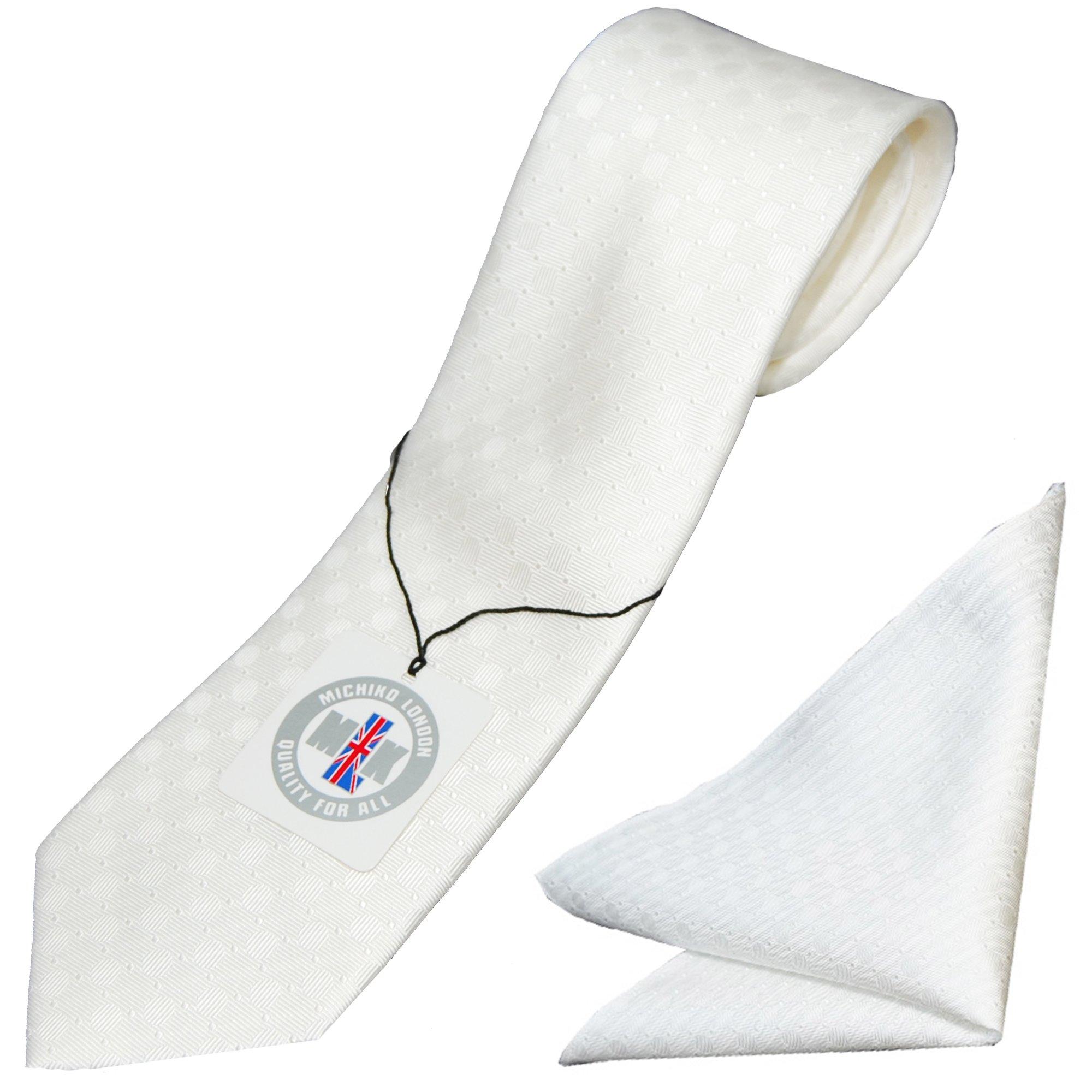 

MICHIKO LONDON formal tie and pocket square made in white silk tie with a block check and dot perfect for set, Japan, pattern, weddings. белый