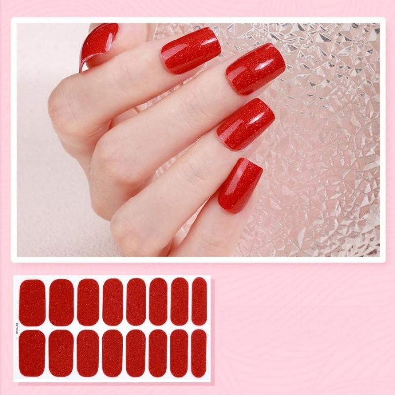 16pcs/packSolid Color Glitter Nail Stickers Nail Polish Film Nail Stickers Summer Party Shiny Red Silver Disposable Nail Sticker