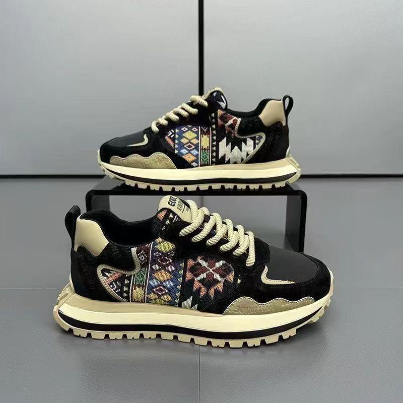 National Style Embroidered Dad Shoes Men's 2025 Spring New Comfortable Cloth Surface Increase Versatile Internet Celebrity Fashion Casual Men's Shoes