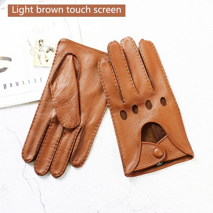 Deerskin Driver Gloves Men's Leather Unlined Single Layer Thin Hollow Breathable Motorcycle Riding Car Driving Spring and Autumn