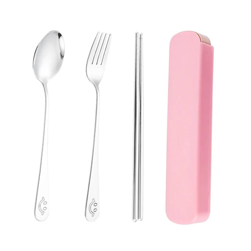 Stainless Steel Tableware, 3/2pcs Set, Outdoor Travel Smiley Face Spoon Fork Chopsticks, Creative Cute Gift Student Portable Set