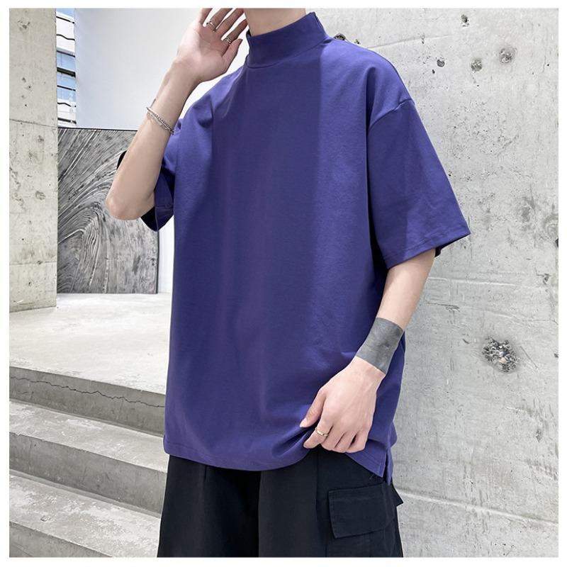 Mens Loose Solid Color Short Sleeve Basic Casual Bottoming T Shirt