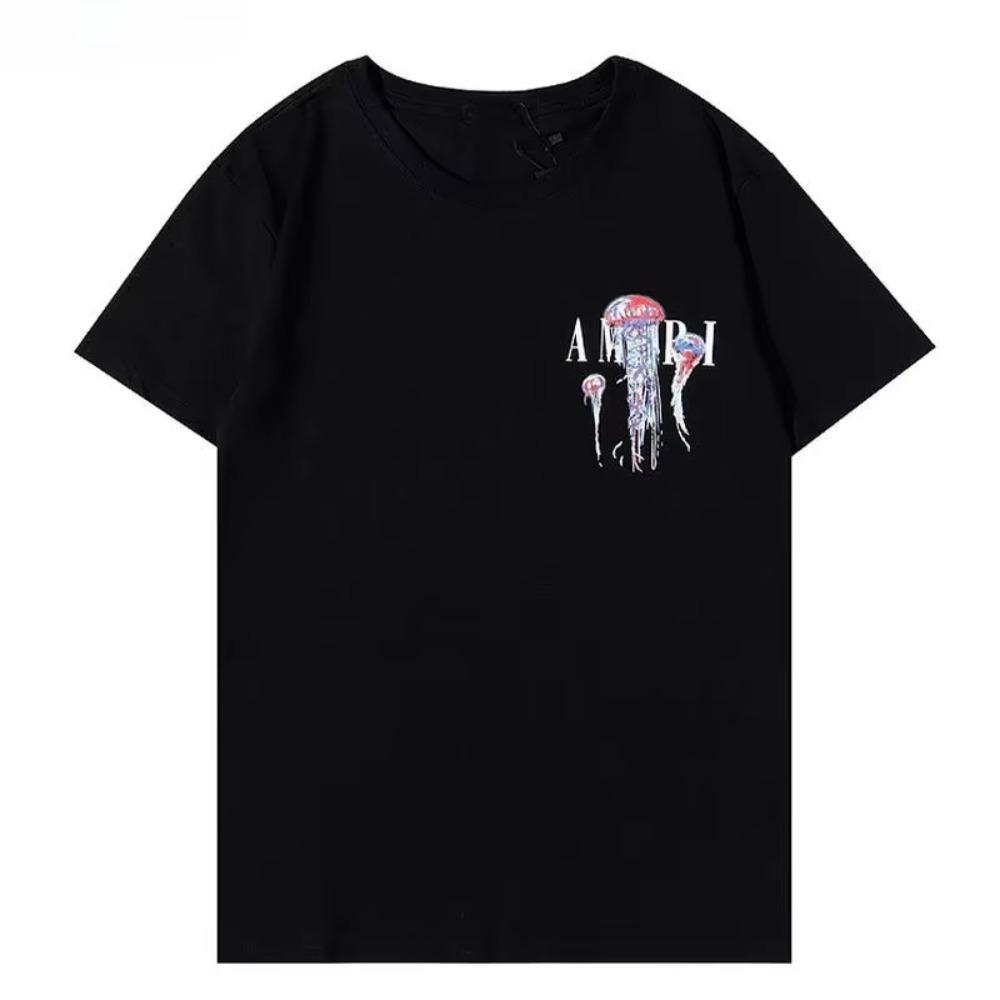 New Fashion AM Fashion Short Sleeve Round Neck Bright Print Casual Hip Hop High Street Half Sleeve T-shirt for Men and Women