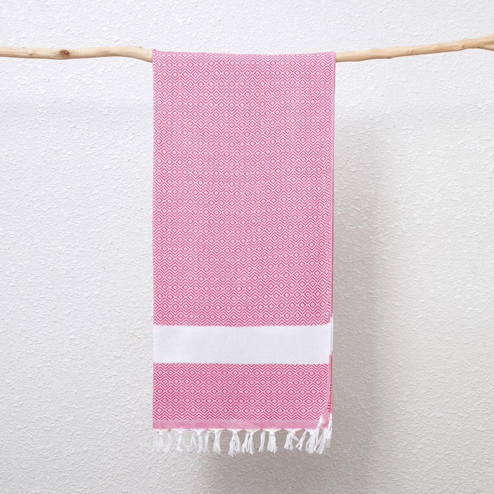 Woven Poly Cotton Solid Color Large Bath Towel Turkish Beach Blanket Cotton Linen Blend Geometric Diamond Pattern