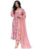 GoSriKi Women's Rayon Blend Printed Straight Kurta with Pant & Dupatta (Maslin-Multi-GS_L_Peach_Large)