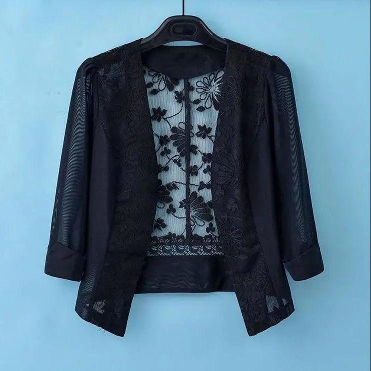 Sunscreen Clothing Women's Shawl Mesh White Suit Jacket Summer Camisole Short Jacket Lace Solid Casual Coat