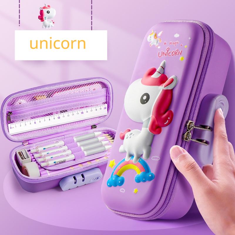 Large Capacity Children's Password Lock Stationery Box, Primary School Pencil Box, Cartoon 3D Three-dimensional Stationery Box, Christmas Gift