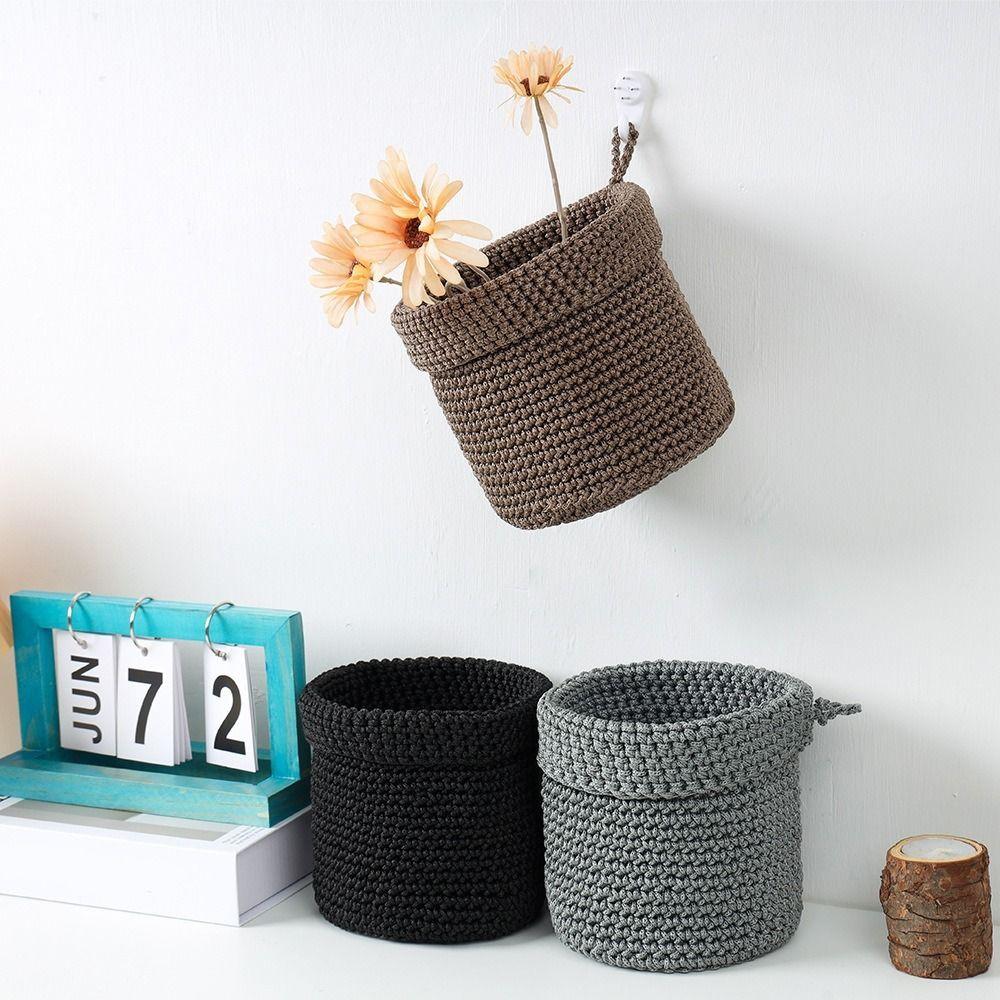 Round Cotton Rope Storage Basket Handmade Cosmetics Storage Bins Grocery Storage Basket  Kitchen