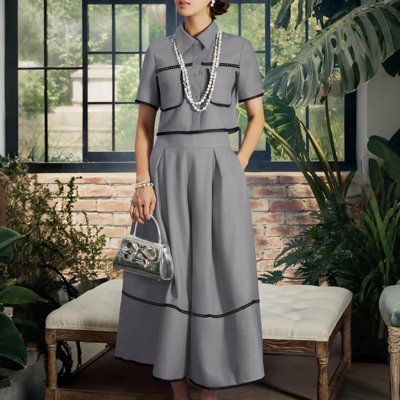 ZANZEA Women Short Sleeve Blouse and Long Skirts Summer Two Piece Suit Sets