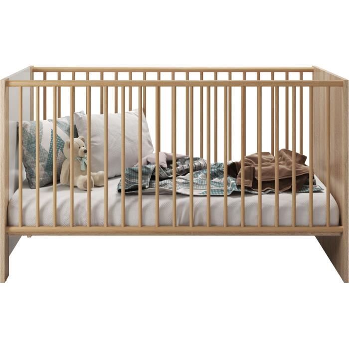 Chambre bébé duo PIA - Lit 70x140 cm + Commode à langer 2 portes - Décor chêne sonoma et blanc mat - TRENDTEAM