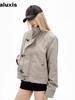 Vintage Distressed Flight Jacket with Button-Down Collar for Women, Autumn Winter New Style Slouchy High-End Couple Workwear Coat Trendy