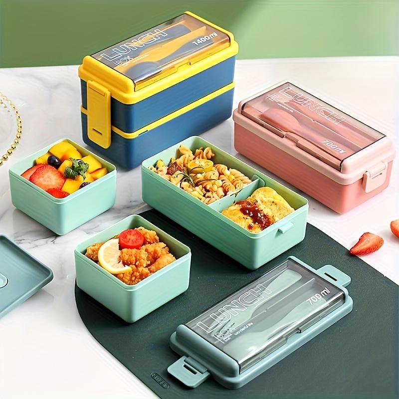 1pc Bento Boxes, Portable Double-layer Lunch Box With Cutlery And Lid, Reusable Food Storage Container, For Students, Travelers And Office Workers