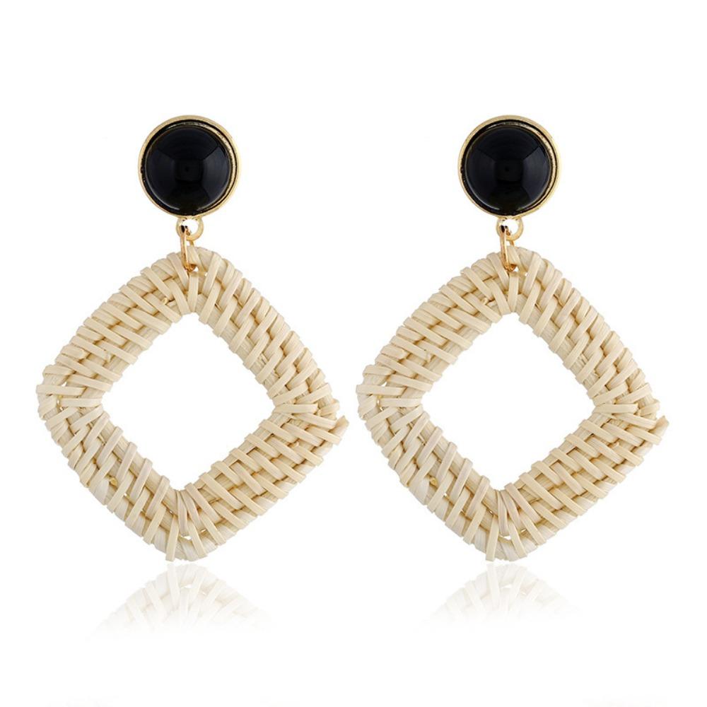 Bohemia Trend Bamboo Rattan Hand-woven Dangle Earrings for Women Creativity Charm Summer Beach Dangle Jewelry Holiday Accessory