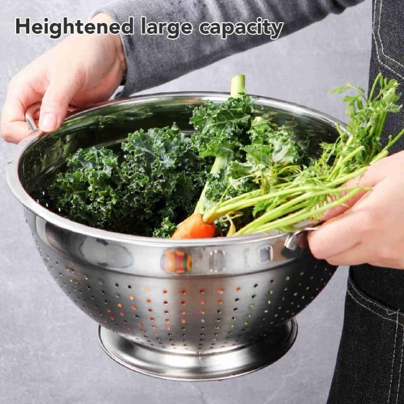 Fruit Strainer Basket Multipurpose Stainless Steel Vegetable Fruit Kitchen Colander Bowl For Pasta Fruit Noodle 26cm / 10.2in