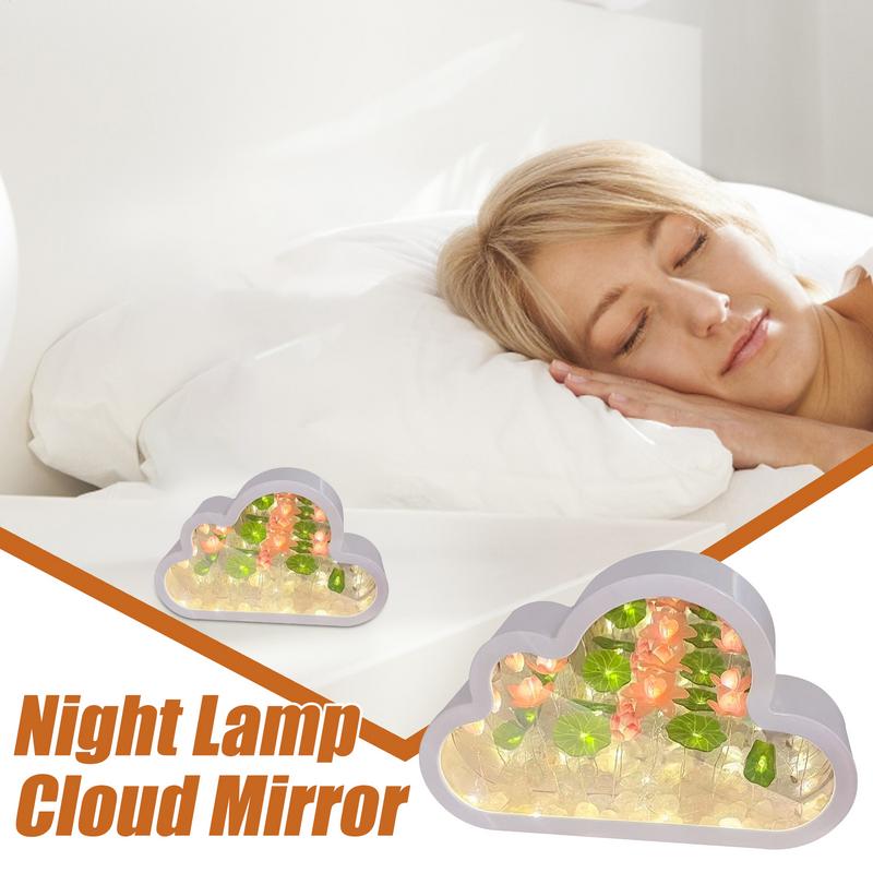 Flower Night Light Mirror Flower Mirror Nursery Night Light Romantic Desktop Decor Nursery Bedside Table Lamp Atmosphere