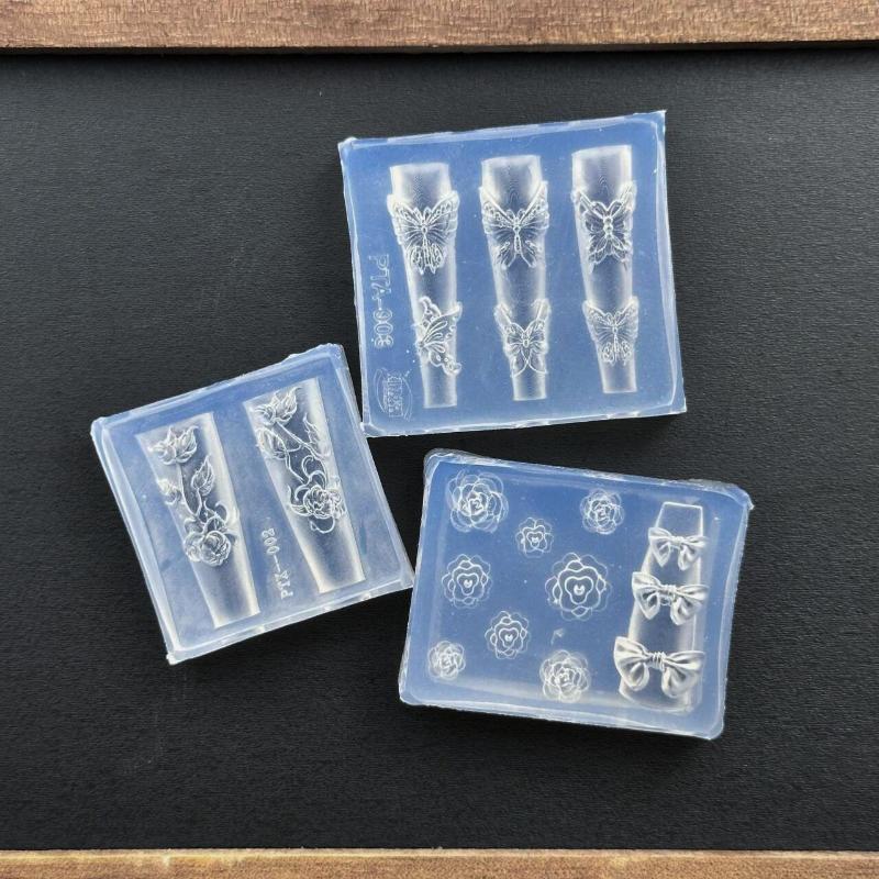 Nail Decoration Template, 3D Silicone Mold for Carving Bows, Flowers, Butterflies and Roses, DIY Manicure Toolkit
