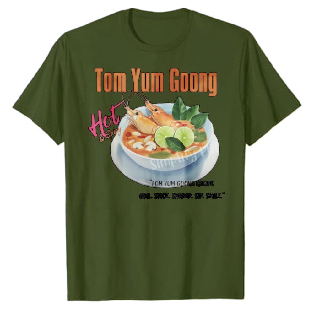 Tom Yum Goong Thai Food Aquarell T-Shirt für Unisex Damen Lässig Kurzarm Rundhals Entspannte Passform Hochwertige Baumwolle Oberteile T-Shirt