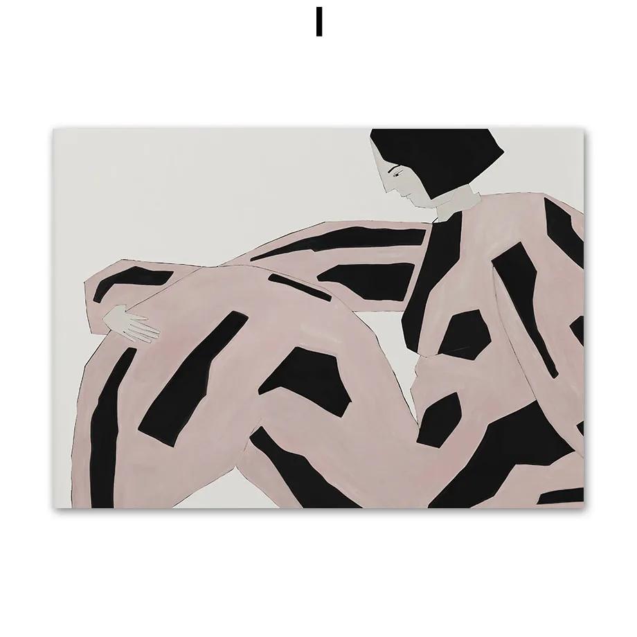 Stripe T-shirt Woman Thick Thighs Big Girl Wall Art Print Canvas Painting Nordic Poster Abstract Pictures For Living Room Decor