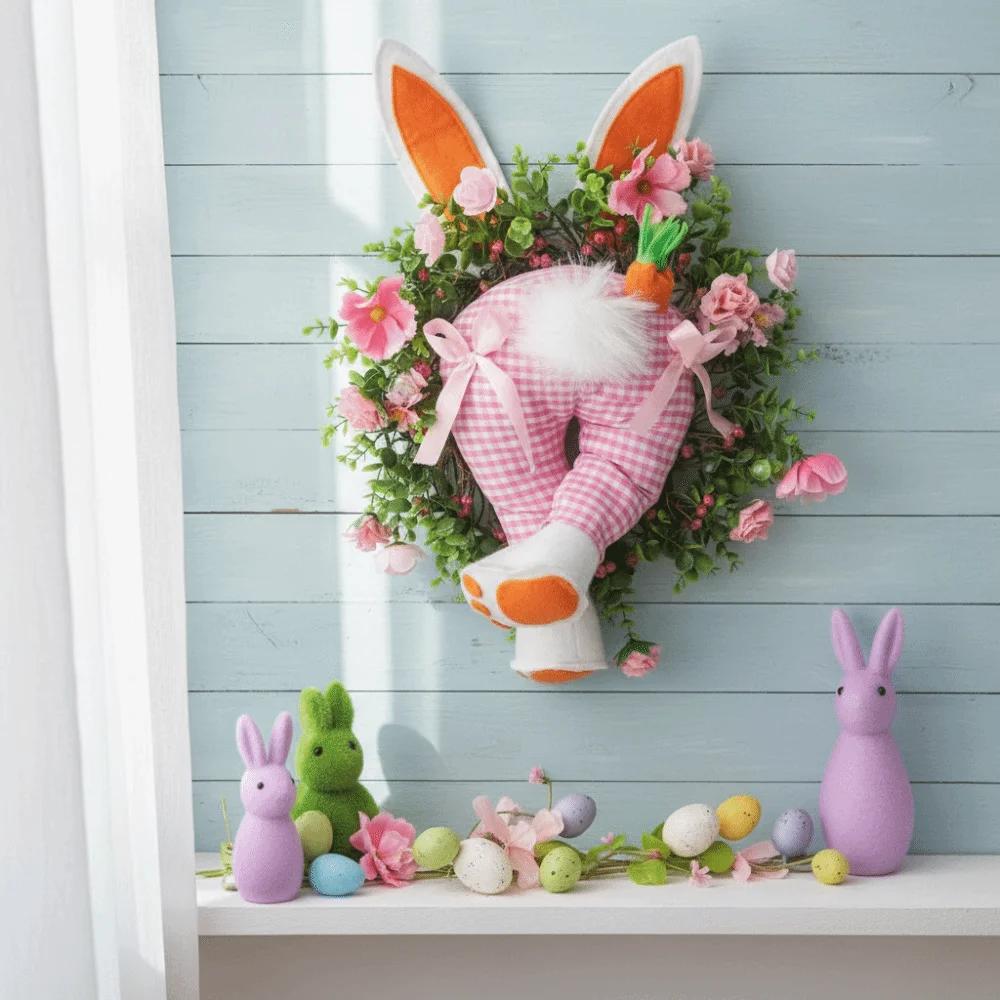 Realistic Design Easter Bunny Wreath Fresh Decoration Reusable Material Bunny Bottom Wreath Realistic Wreath Easter Decoration
