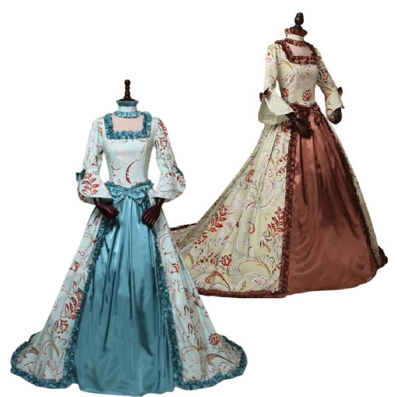 Ages Long Middle Sleeved Printed Dress Large Flared Sleeve Square Neckline Skirt