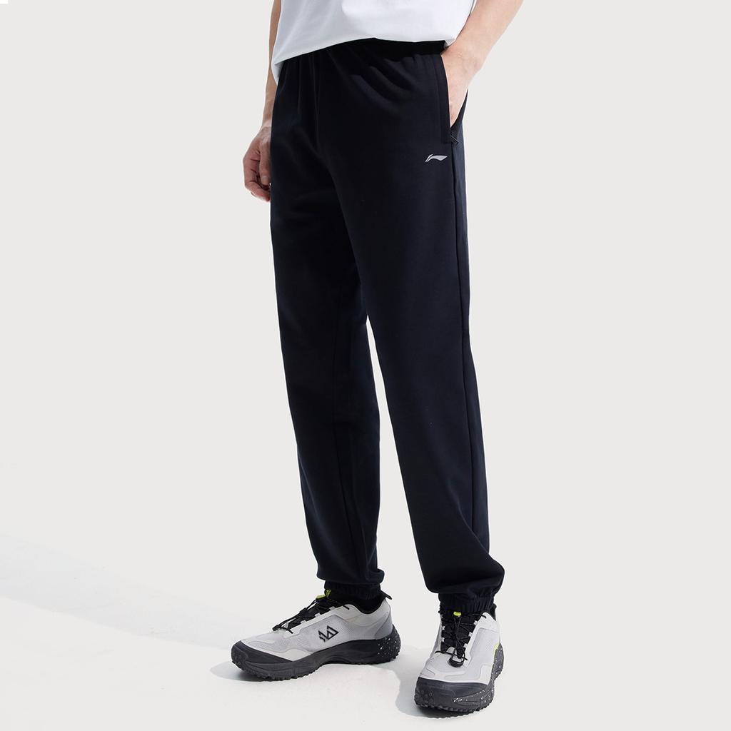 Li-Ning Fitness Series Casual Simple Solid Color Ice Silk Quick Dry Cool Straight Leg Knitted Sports Pants Men bottoms Black AKLV729-1
