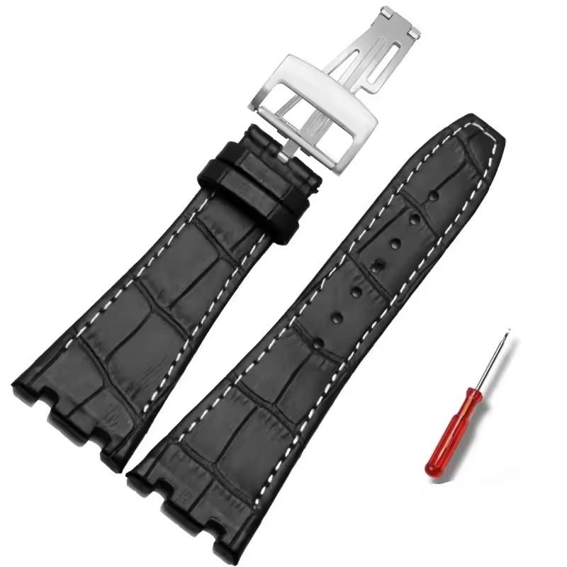 For Audemars Piguet AP15400 15703 15500 Royal Oak Series Men Leather Watch Strap 26mm Blue Brown Black Double Concave Interface