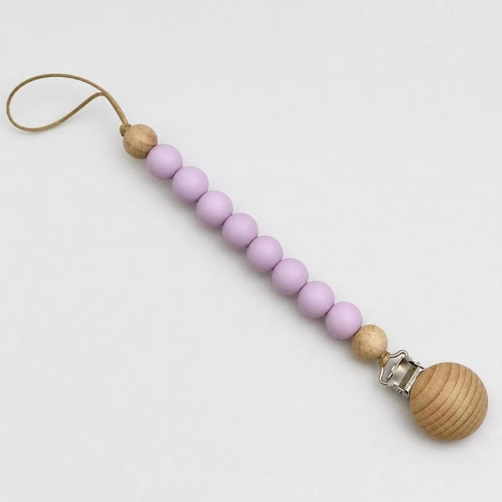 Lightweight Pacifier Clip Silicone Wood Soother Holder Baby Teething Chain StrollerMinimalist