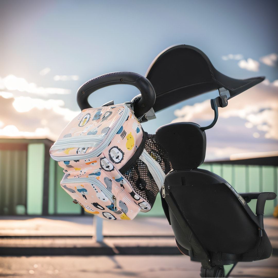 

Large Capacity Baby Stroller Organizer - Multi-Functional Mesh Storage Bag with Hanging Basket, Durable Nylon Travel Accessory розовый