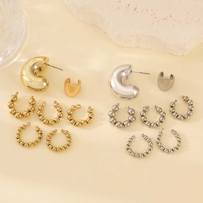 Vintage Multilayer Beaded Ear Clip for Women Fashion Metal C-Shaped Non-Piercing Ear Cuff Earrings Party Jewelry Set Gifts New