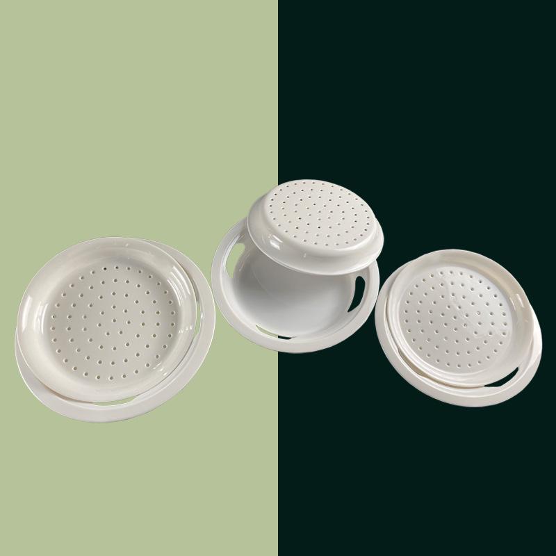 Round Melamine Dumpling Plate with Draining Layer - Imitation Porcelain Tableware for Home and Commercial Use