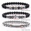 3Pcs/Set Multi-layer Gift Accessories Men's Combination Elastic Bracelet Natural Stone For Couple Friends Jewelry Black  Accessories